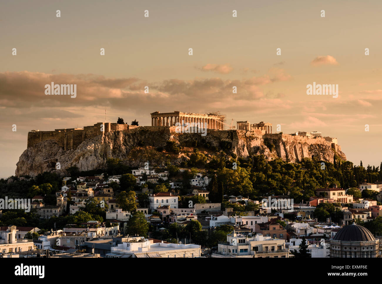 Coucher de soleil sur l'Acropole, Athènes, Grèce Banque D'Images