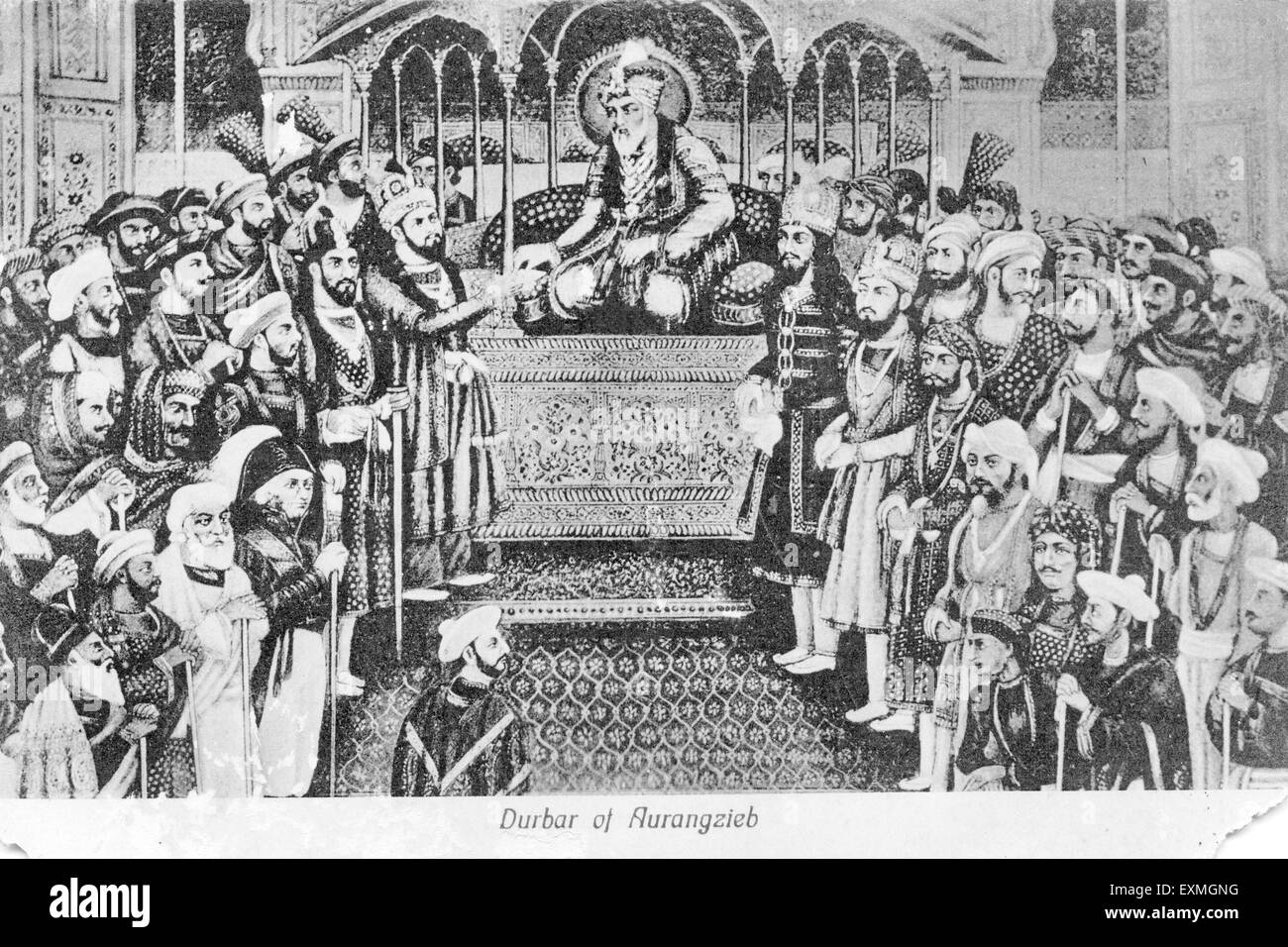 Durbar d'Aurangzieb, Aurangzeb, Darbar, Mughal court, Empereur Mughal, Alamgir, Muhi ud DIN Muhammad, Inde, ancienne image du 1700 Banque D'Images