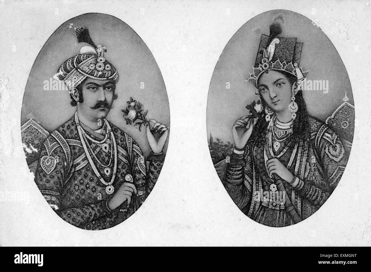 La vieille photo de Jahangir et Nur Jahan Begam Banque D'Images