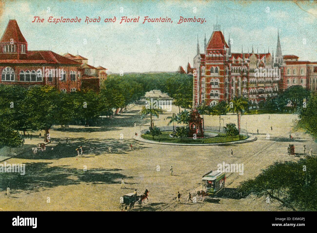 Old vintage des années 1900, route de l'esplanade et fontaine flora Bombay Mumbai maharashtra inde Banque D'Images