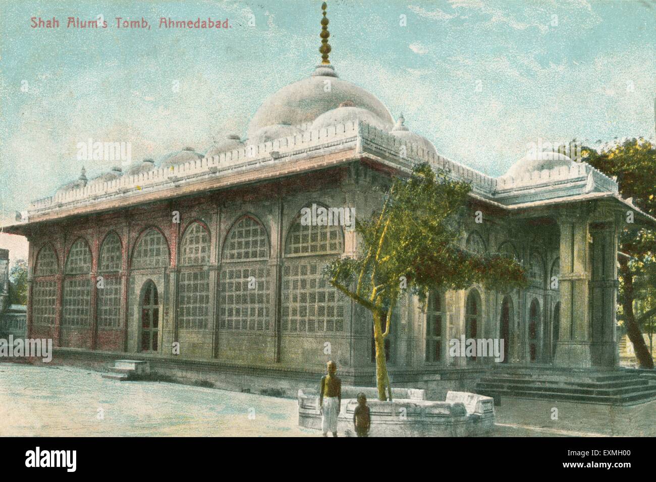 Vieux millésime de 1900 photo de la mosquée en pierre ; tombeau Shah Alam ; Shah Alam Roza , Shah e Alam Tomb , Mosquée , Rasulabad Dargah , Shah Alam no Rozo , Ahmedabad ; Gujarat ; Inde Banque D'Images