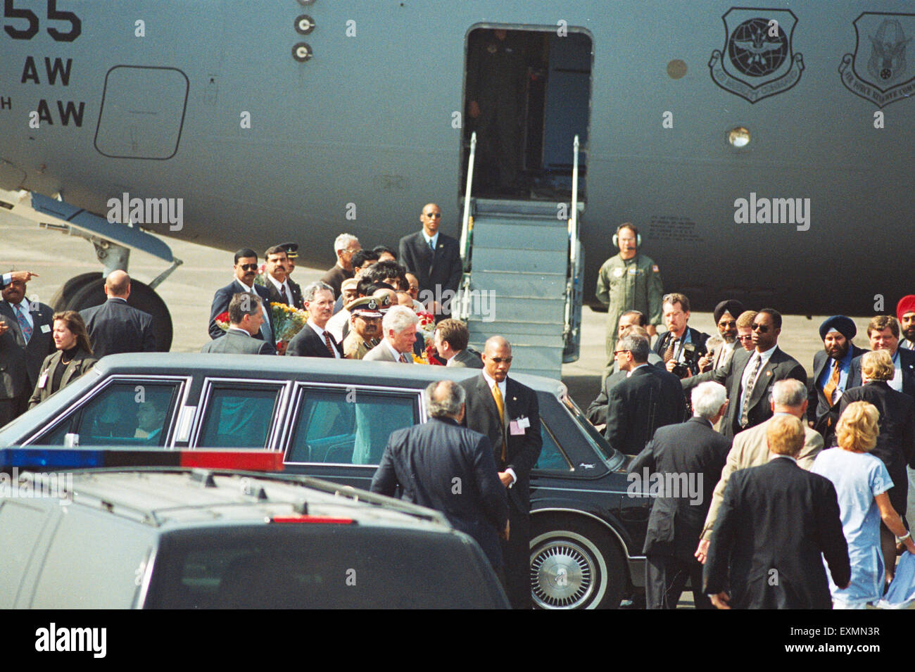 Le président américain Bill Clinton U.S. Air Force avion départ de l'aéroport international Chhatrapati Shivaji Maharaj Bombay Mumbai Maharashtra Inde Banque D'Images