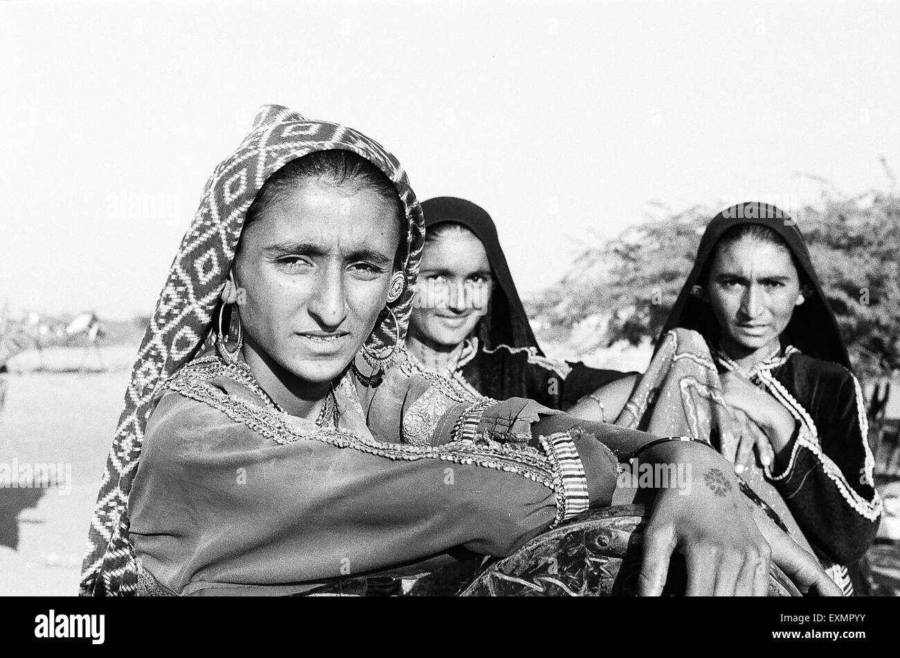 Les femmes Rabari de tunda wandh Traditionnellement vêtus de noir Kutch Gujarat Inde Banque D'Images