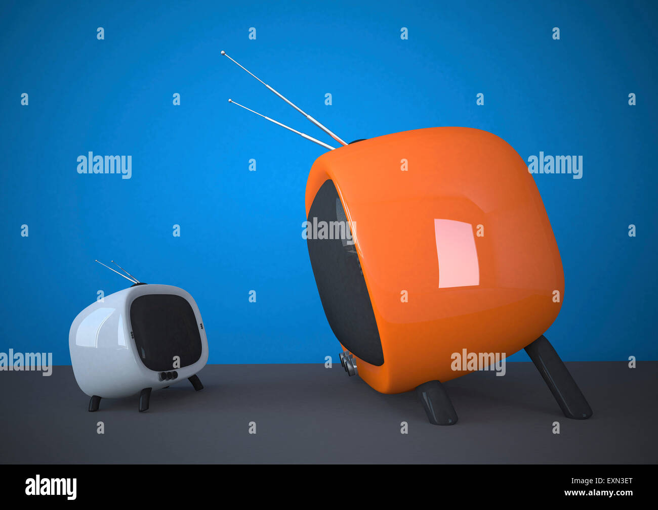 3D Illustration, petites et grandes, blanc et orange TV Banque D'Images