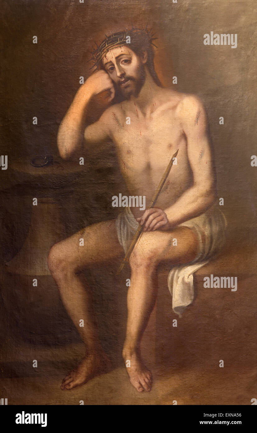 GRANADA, ESPAGNE - 30 MAI 2015 : Le torturé Jésus Christ à l'église peinture Iglesia del Sagrario par artiste inconnu. Banque D'Images