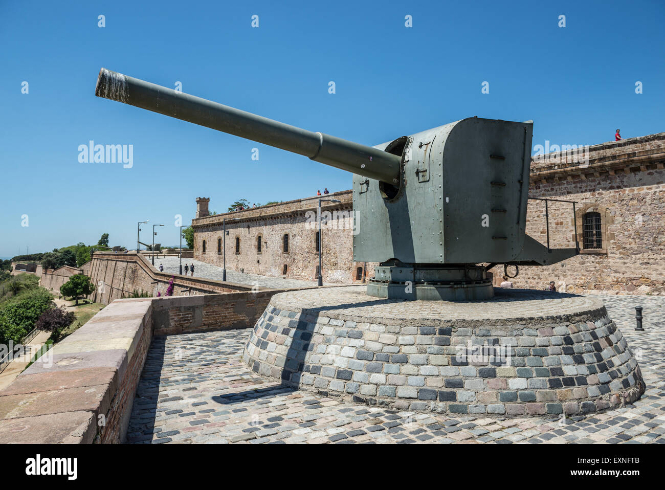 Old cannon dans château de Montjuic (Castillo de Montjuich) ancienne forteresse militaire sur la montagne juive à Barcelone, Espagne Banque D'Images