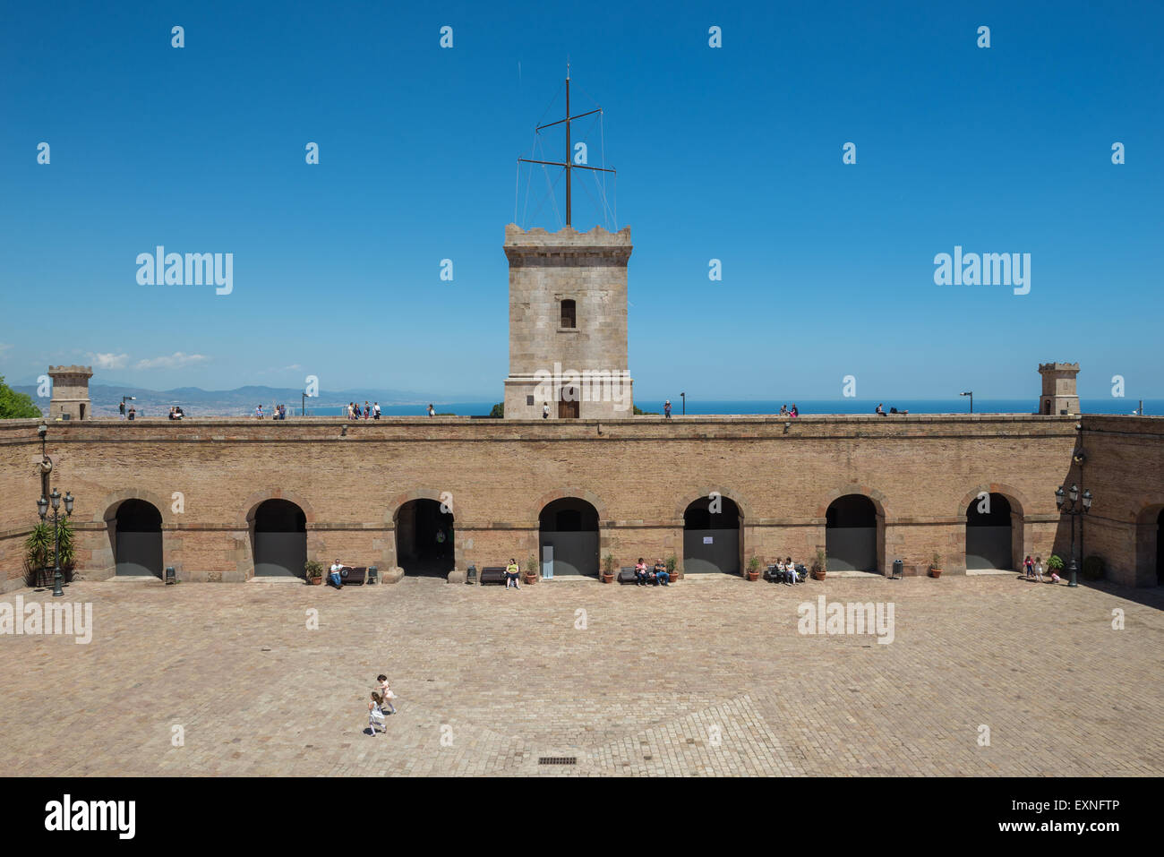 Château de Montjuic (Castillo de Montjuich) ancienne forteresse militaire sur la montagne juive à Barcelone, Espagne Banque D'Images
