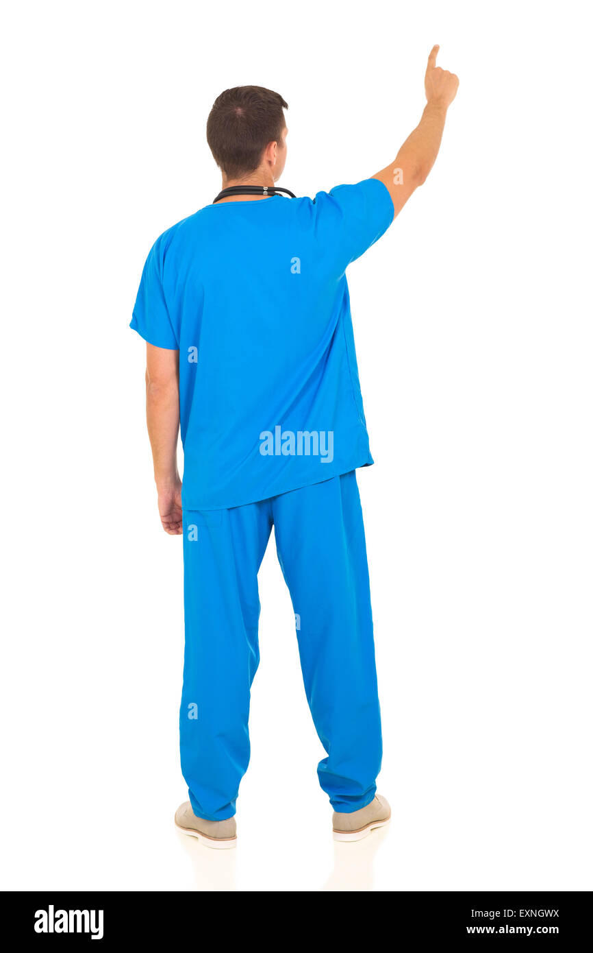 Vue arrière du médecin vers l'espace vide isolated on white Banque D'Images