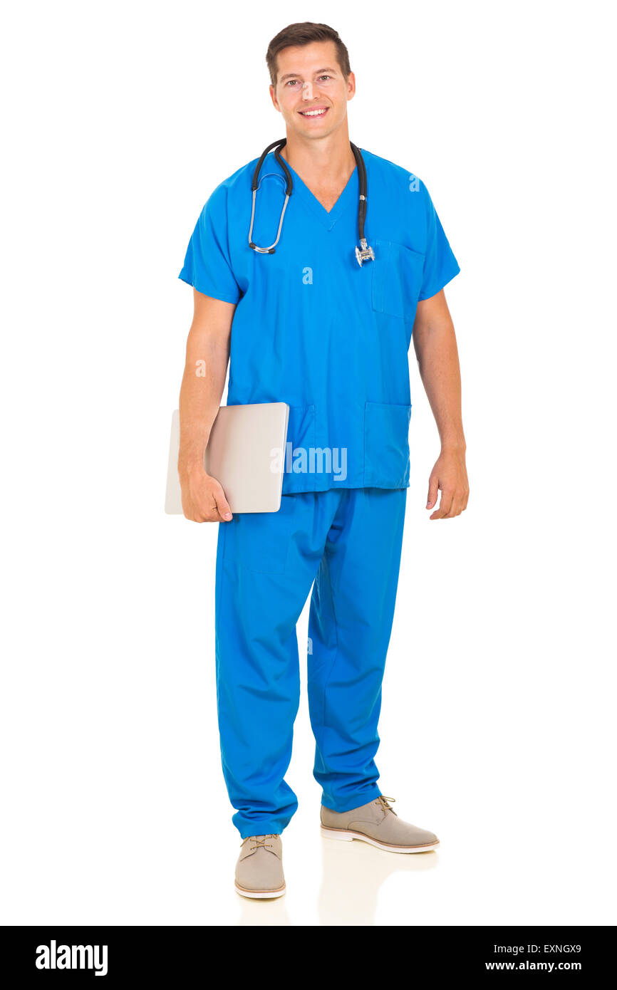 Beau healthcare worker holding laptop computer Banque D'Images