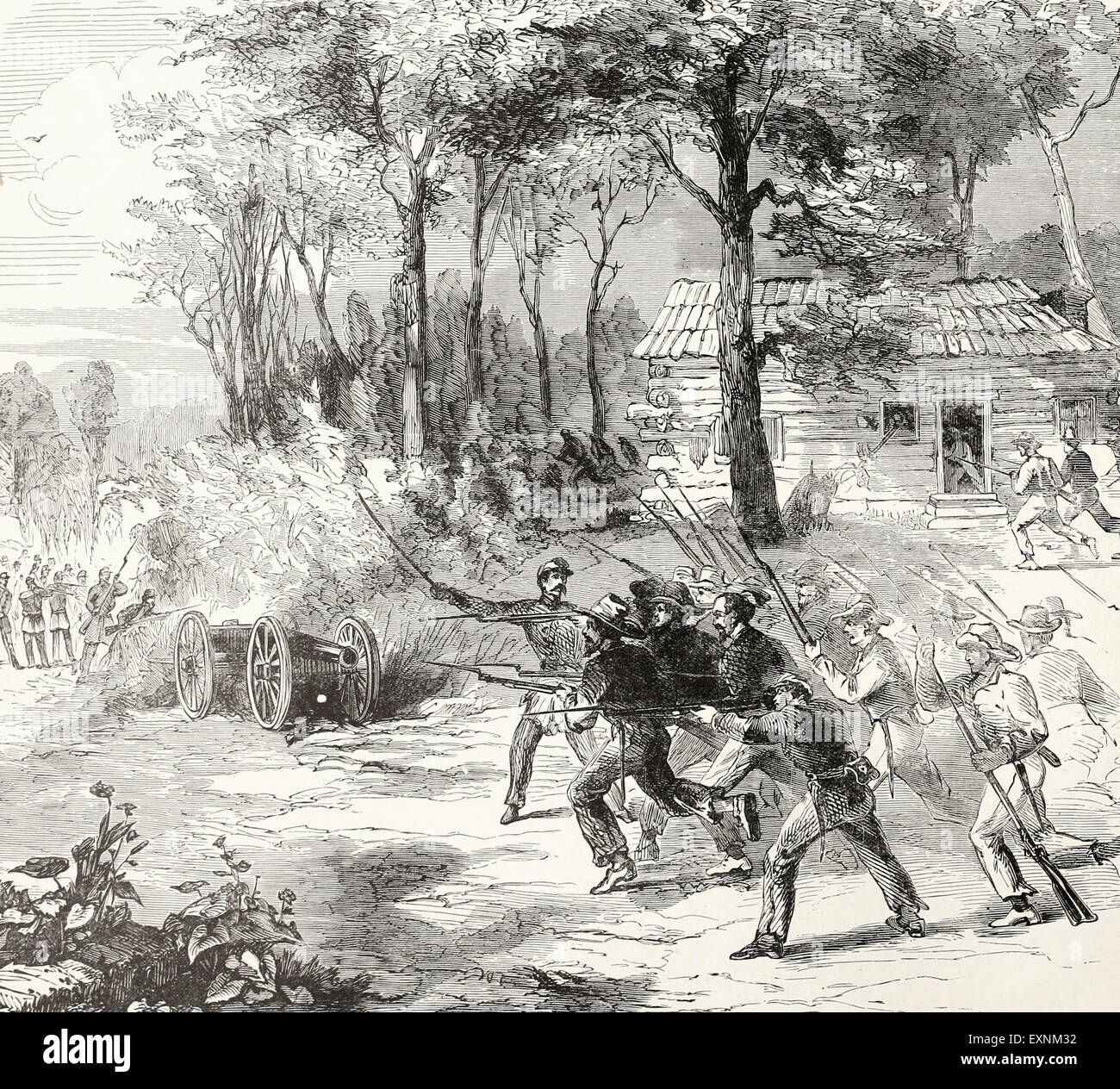 Bataille de montagne riche, Virginie, 12 juillet 1861 - Le 13e Régiment de l'Indiana - USA Canon capture d'une guerre civile Banque D'Images