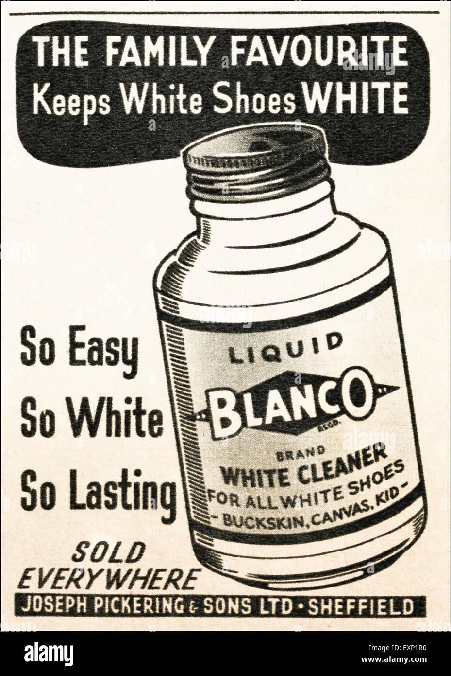 Années 1950 aux environs de 1951 Publicité Publicité magazine pour BLANCO  décapant pour chaussures blanc par Joseph Pickering & Sons Ltd de Sheffield  Photo Stock - Alamy