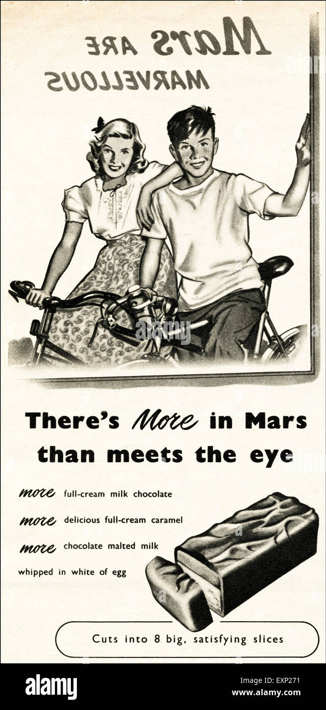 Années 1950 aux environs de 1951 Publicité Publicité pour magazine MARS bars Banque D'Images