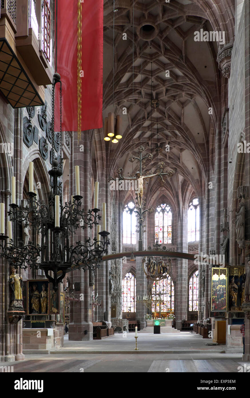 De l'Église Lorenzkirche, fleuve Saint-Laurent, Nuremberg, Middle Franconia, Bavaria, Germany Banque D'Images