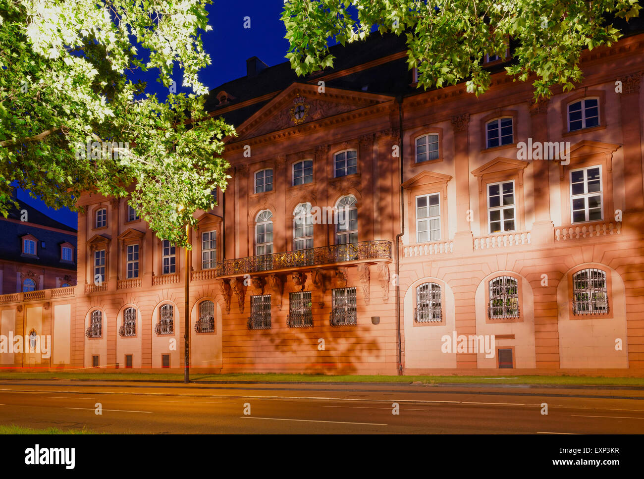 Le Parlement de Rhénanie-palatinat dans la Deutschhaus building at night, Mayence, Rhénanie-Palatinat, Allemagne Banque D'Images