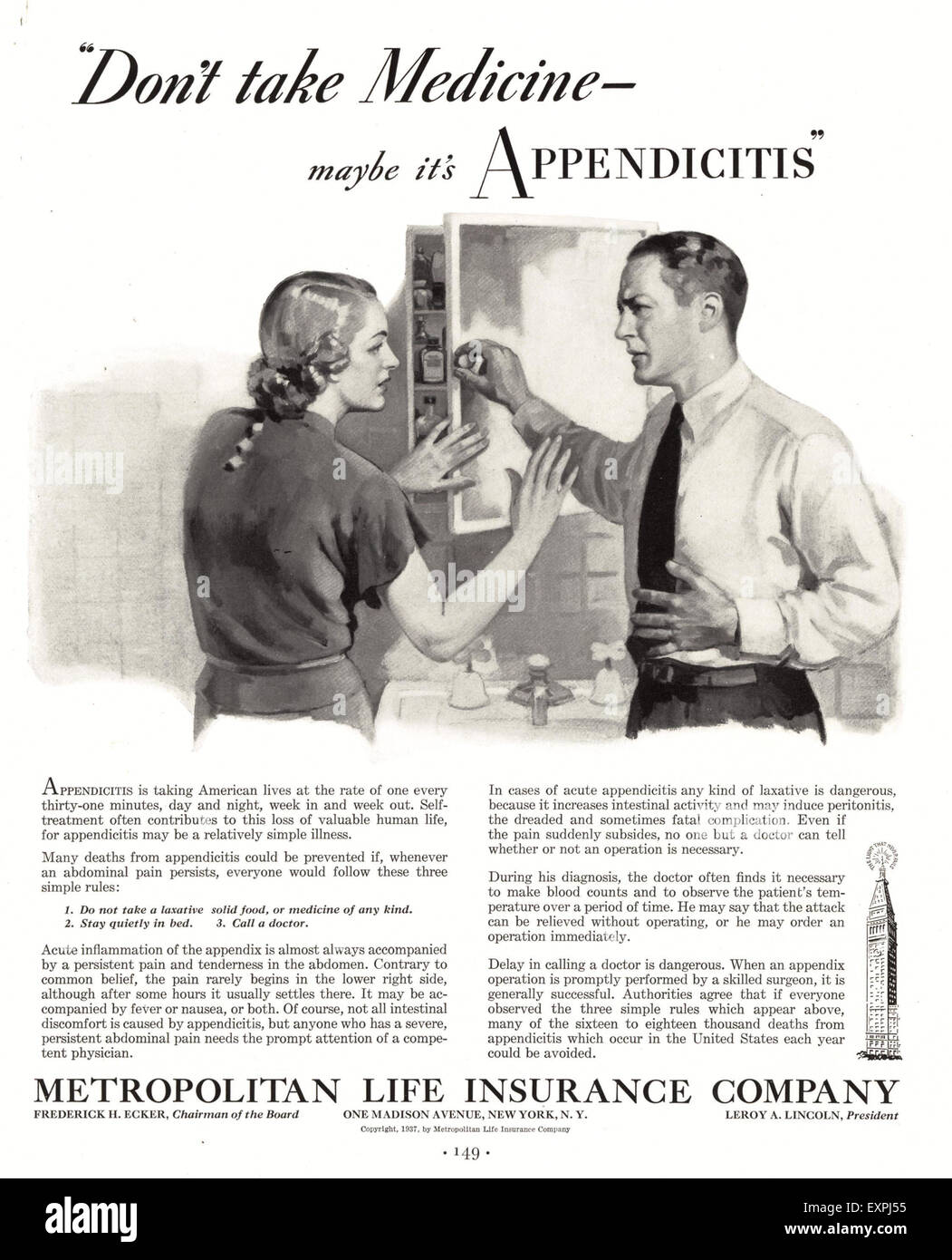 1920 USA Metropolitan Life Insurance Annonce magazine Banque D'Images