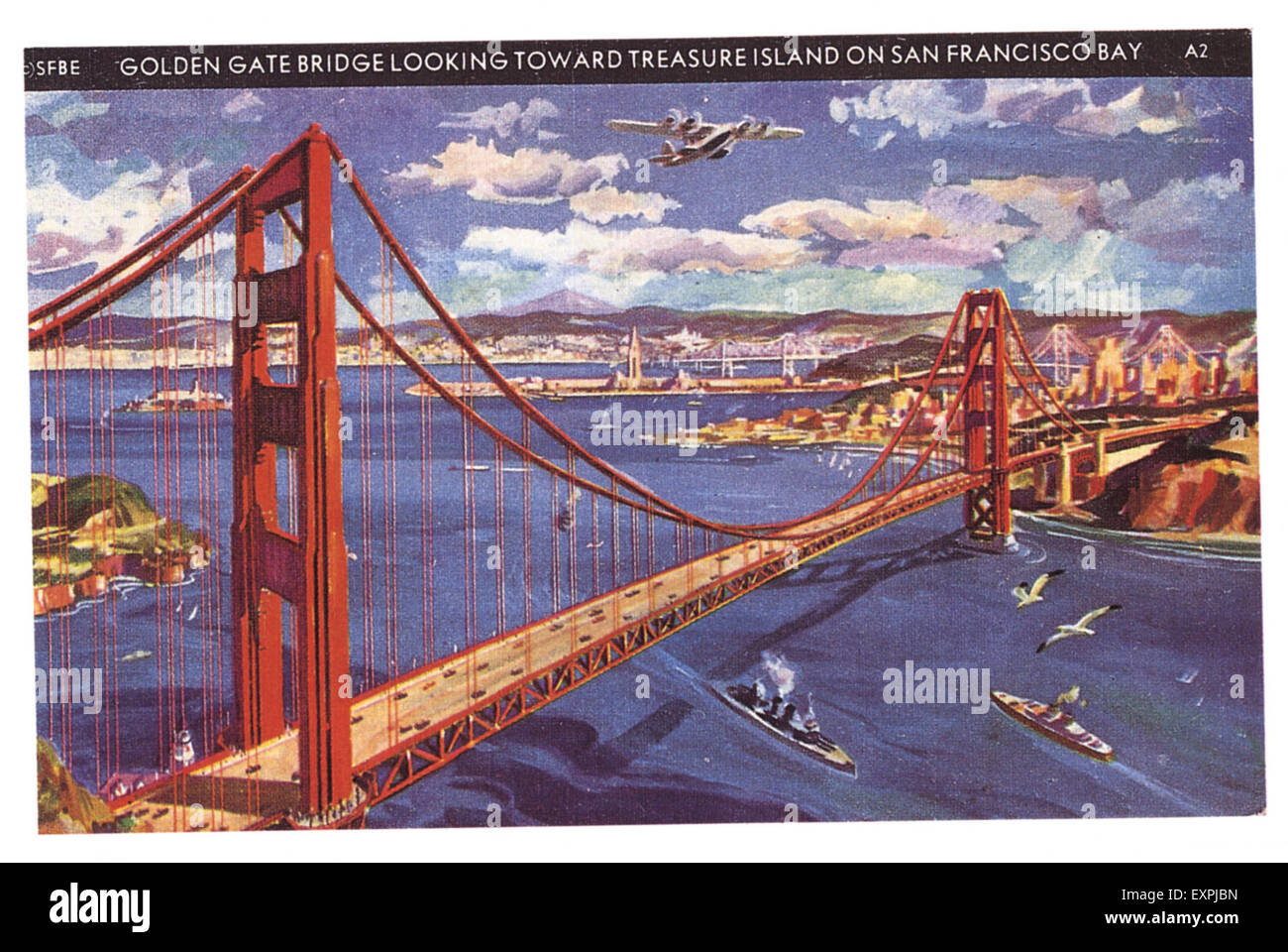 1930 USA Golden Gate Bridge San Francisco Carte Postale Banque D'Images