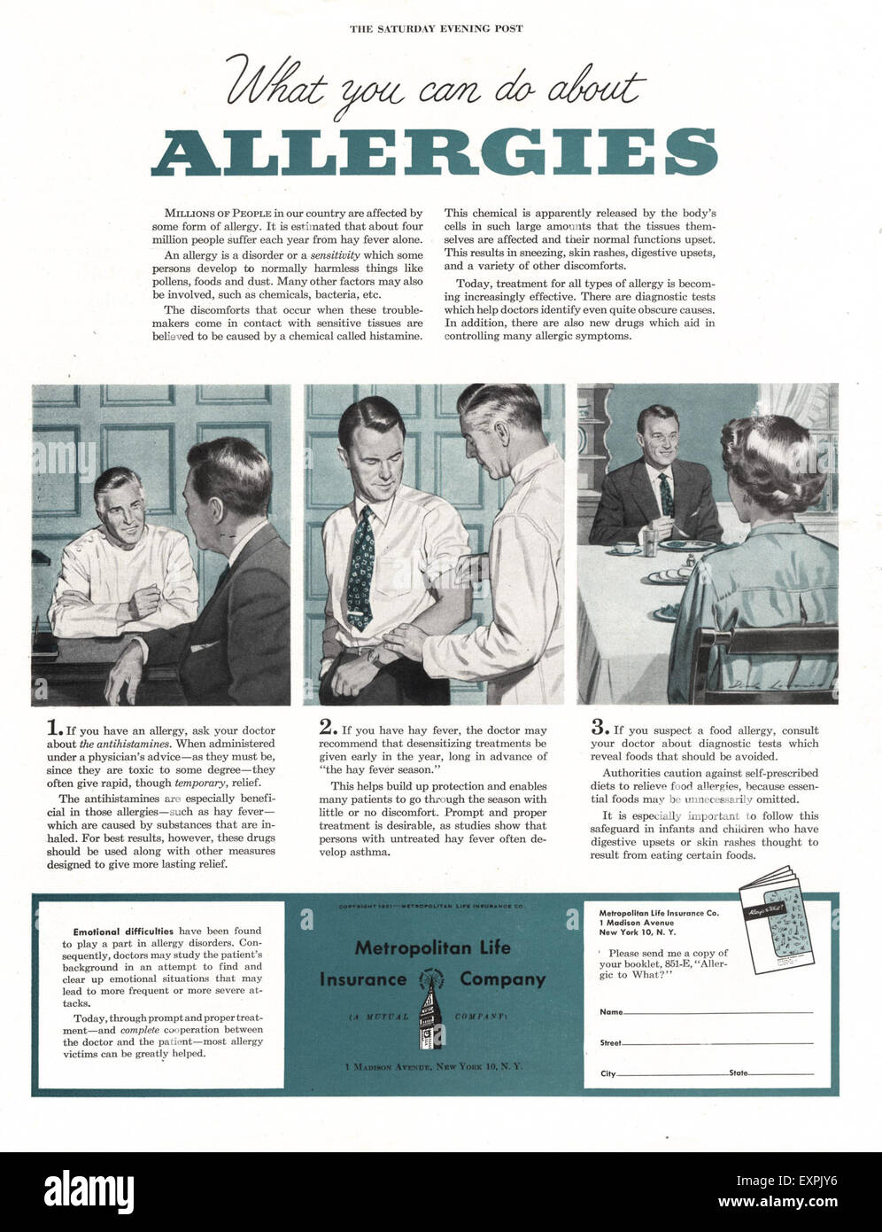 1950 USA Metropolitan Life Insurance Annonce magazine Banque D'Images