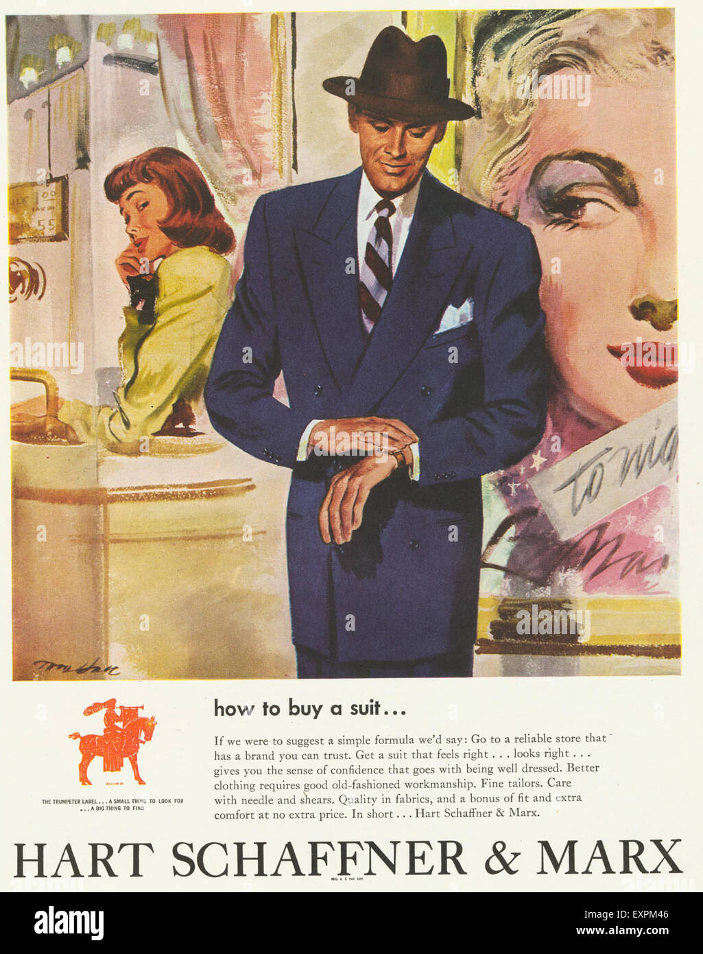 1950 USA Hart Schaffner Marx Annonce magazine Banque D'Images