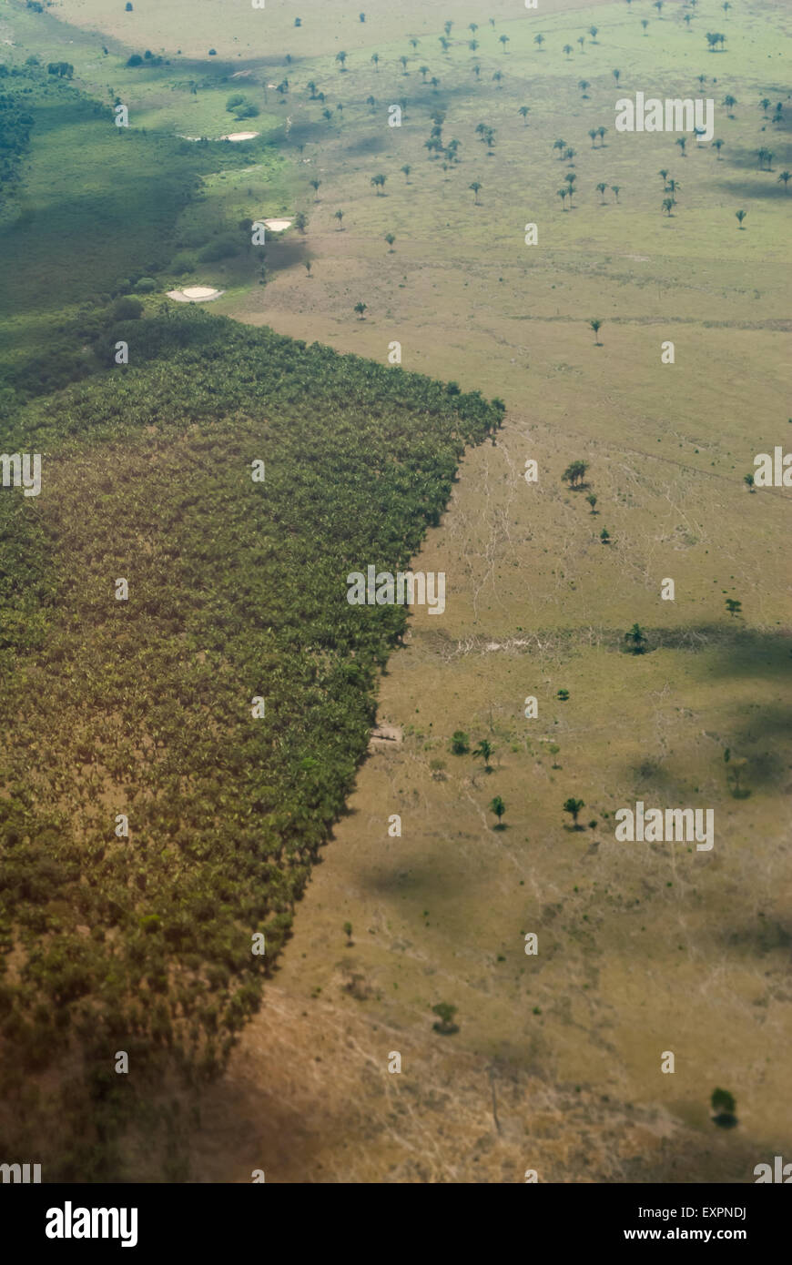 Maraba, l'État de Para au Brésil. Vue aérienne de la déforestation, s'approchant de la ville depuis le sud. Banque D'Images