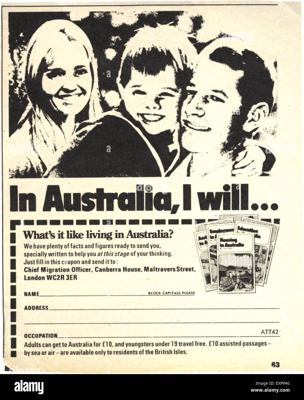 1960 UK Magazine annonce l'émigration en Australie Banque D'Images
