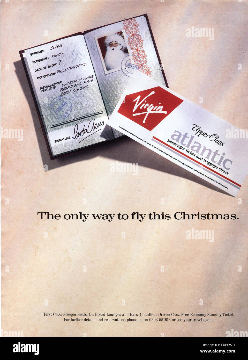 1990 UK Virgin Atlantic annonce Magazine de Noël Banque D'Images