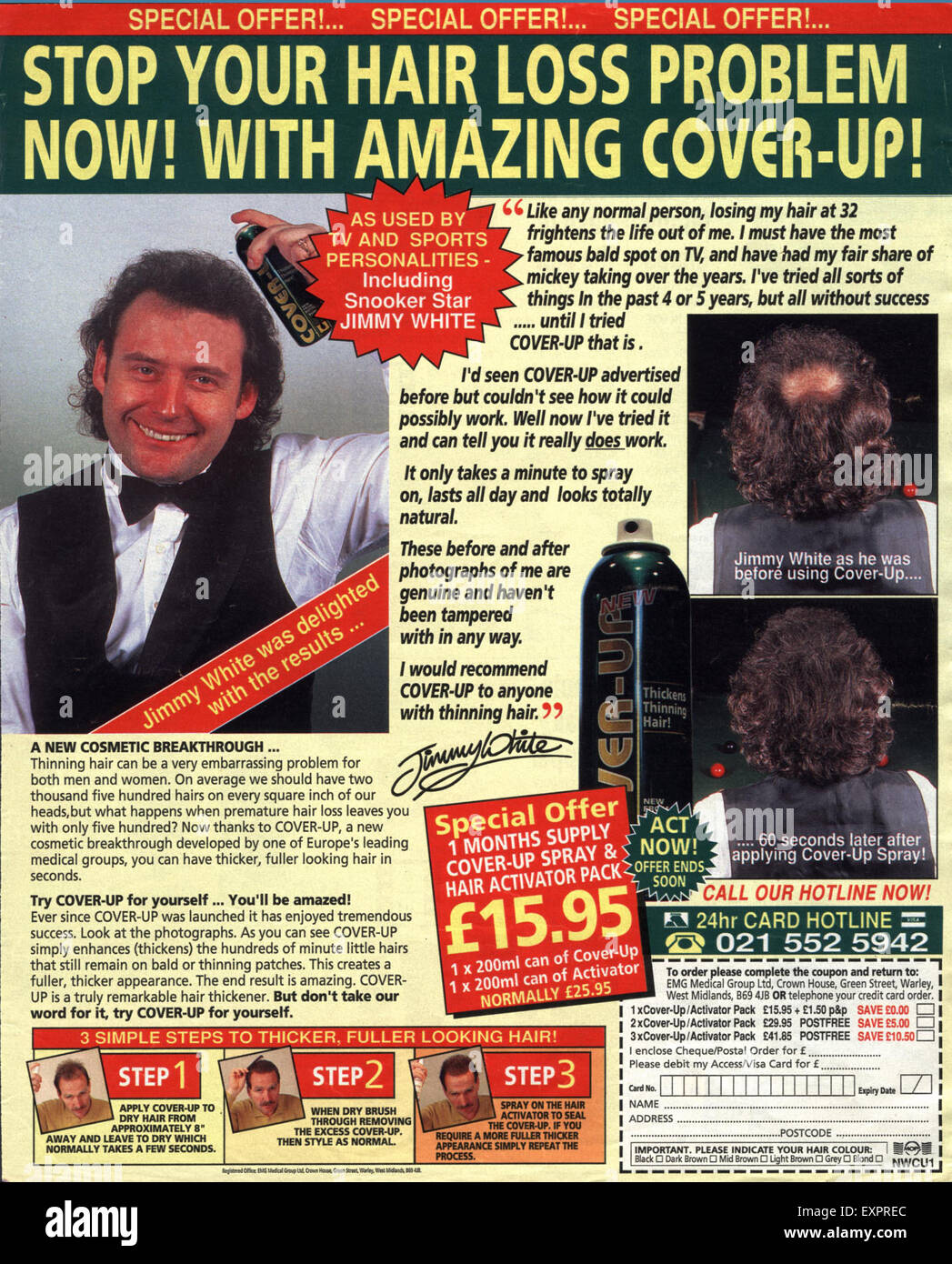 1980-uk-snooker-jimmy-white-magazine-annonce-la-perte-de-cheveux-photo