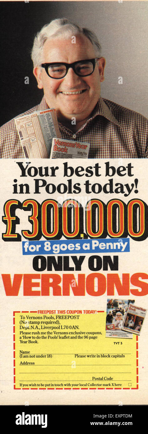 1970 UK Vernon Magazine Advert Banque D'Images