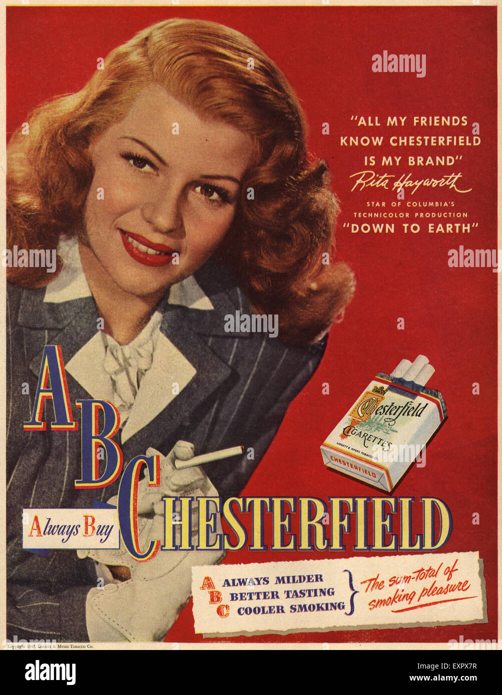 1940 USA Annonce Magazine Chesterfield Banque D'Images