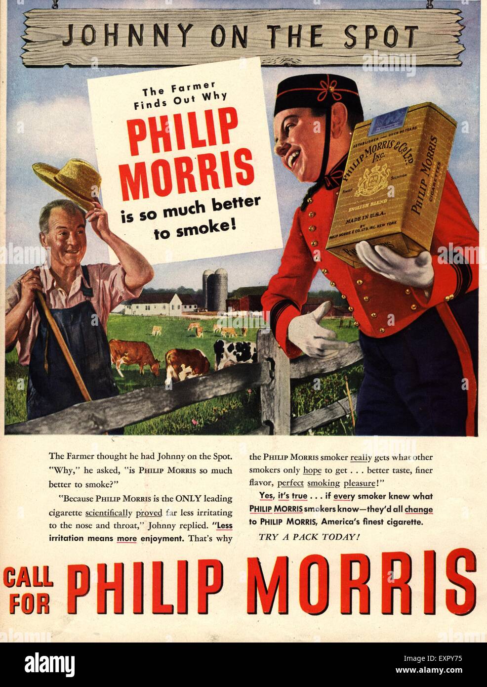 1940 Philip Morris USA Annonce magazine Banque D'Images