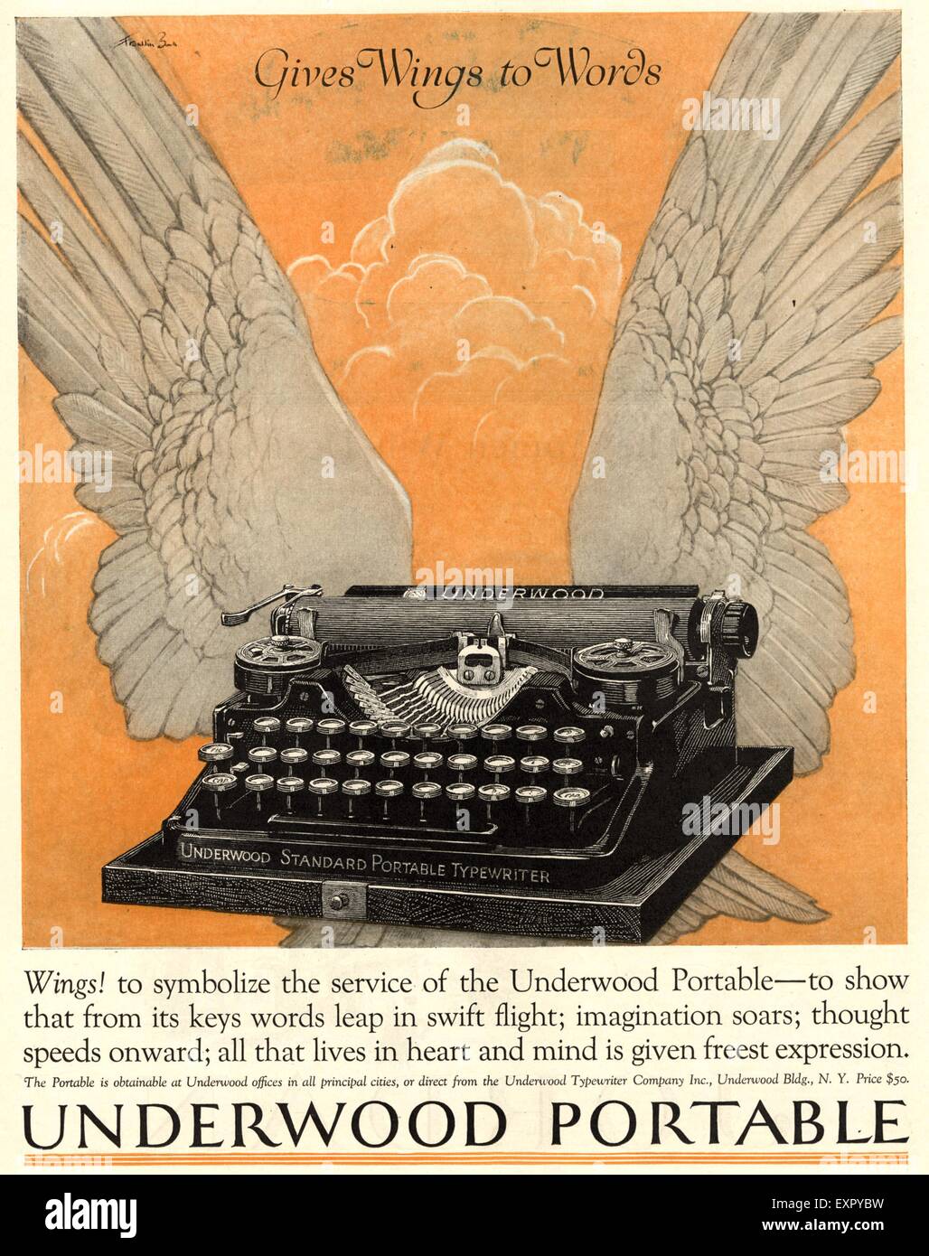 1920 USA Underwood Typewriter Publicité Magazine Banque D'Images