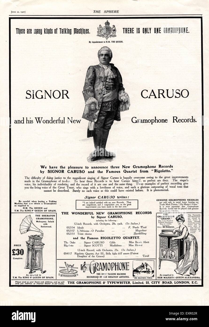 1900s UK RCA Victor Caruso HMV Annonce magazine Banque D'Images