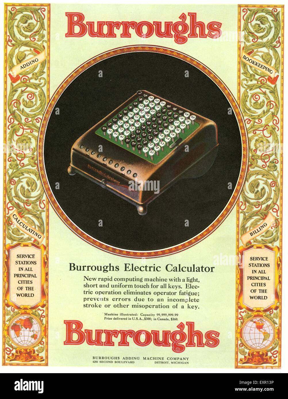 1920 USA Burroughs Annonce magazine Banque D'Images
