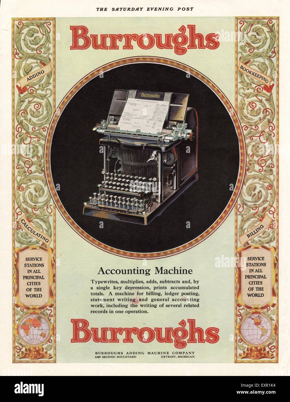 1920 USA Burroughs Annonce magazine Banque D'Images