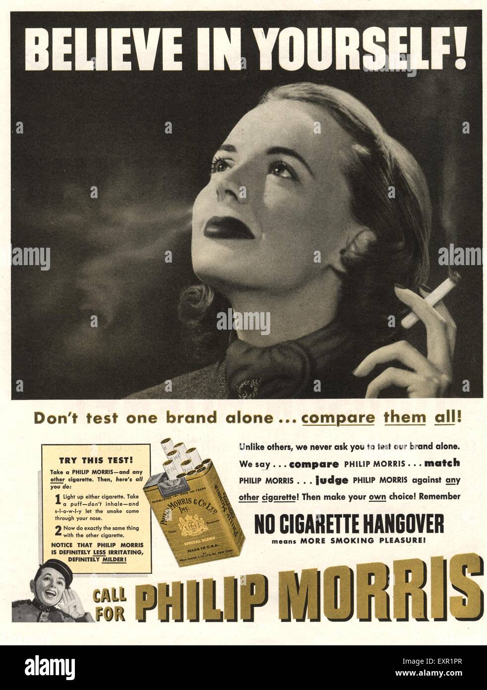 1940 Philip Morris USA Annonce magazine Banque D'Images