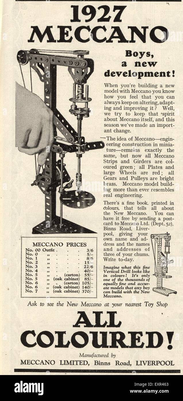 1920 UK Magazine Meccano Annonce Banque D'Images