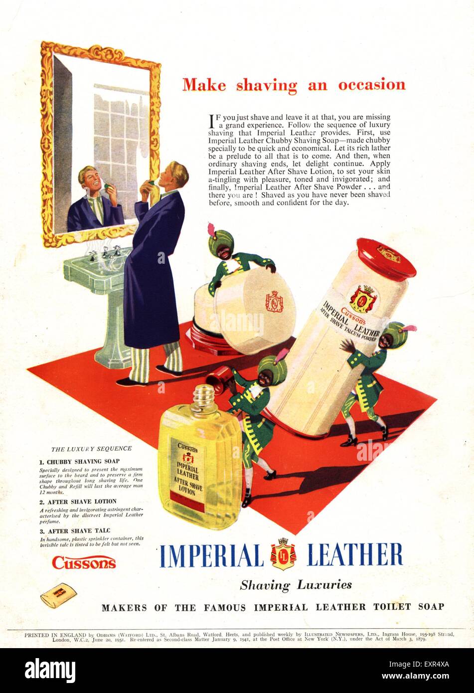 1950 UK Imperial annonce Magazine en cuir Banque D'Images