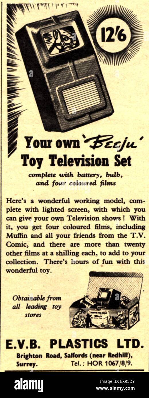 1950 UK Toy Television Set Magazine Advert Banque D'Images 1950 UK Toy Television Set Magazine Advert Banque D'Images
