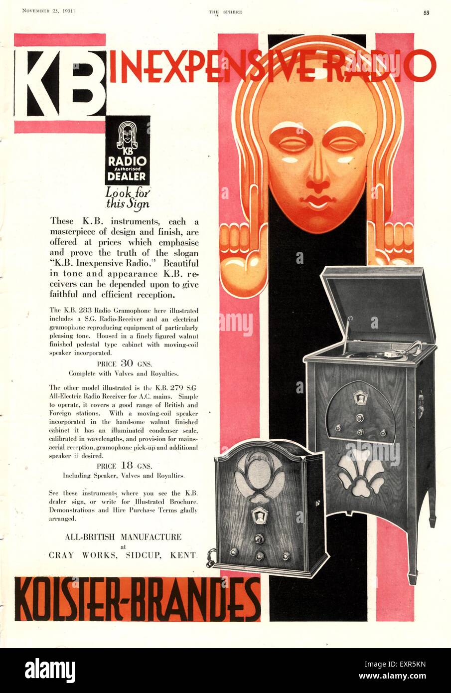 1930 UK Magazine annonce radio Art Déco Banque D'Images