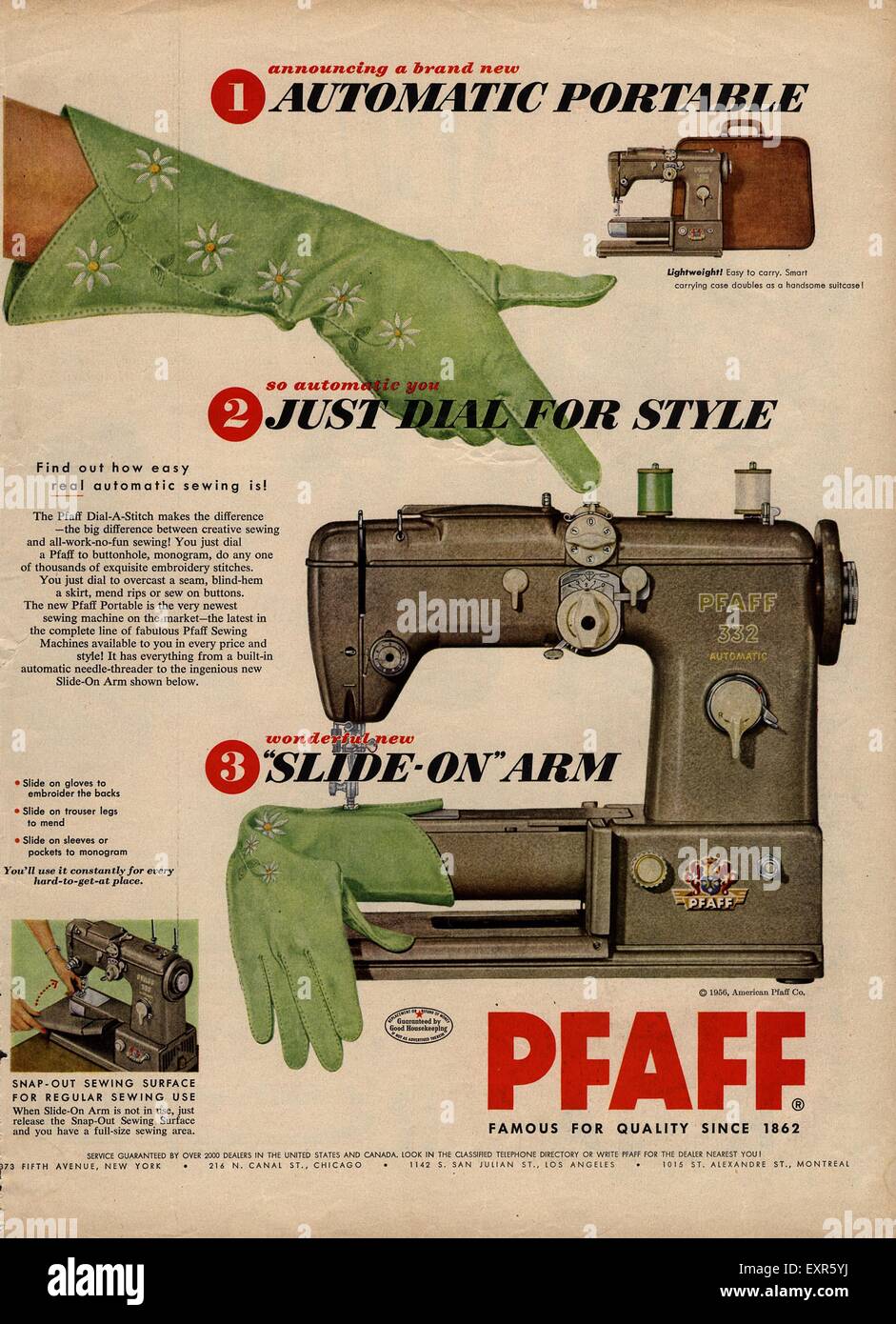 1950 USA Annonce Magazine Pfaff Banque D'Images