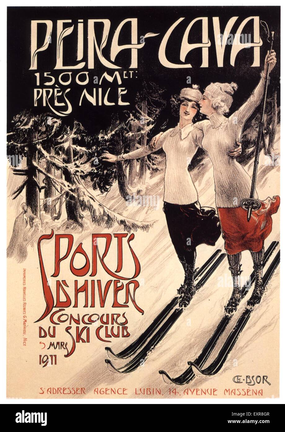 Années 1910, la France affiche de sports d'hiver Banque D'Images