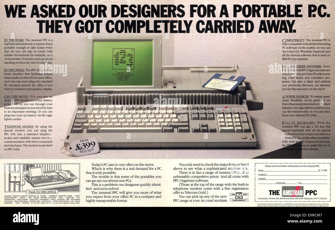 1980 UK Ordinateur Portable Amstrad Magazine Advert Photo Stock - Alamy