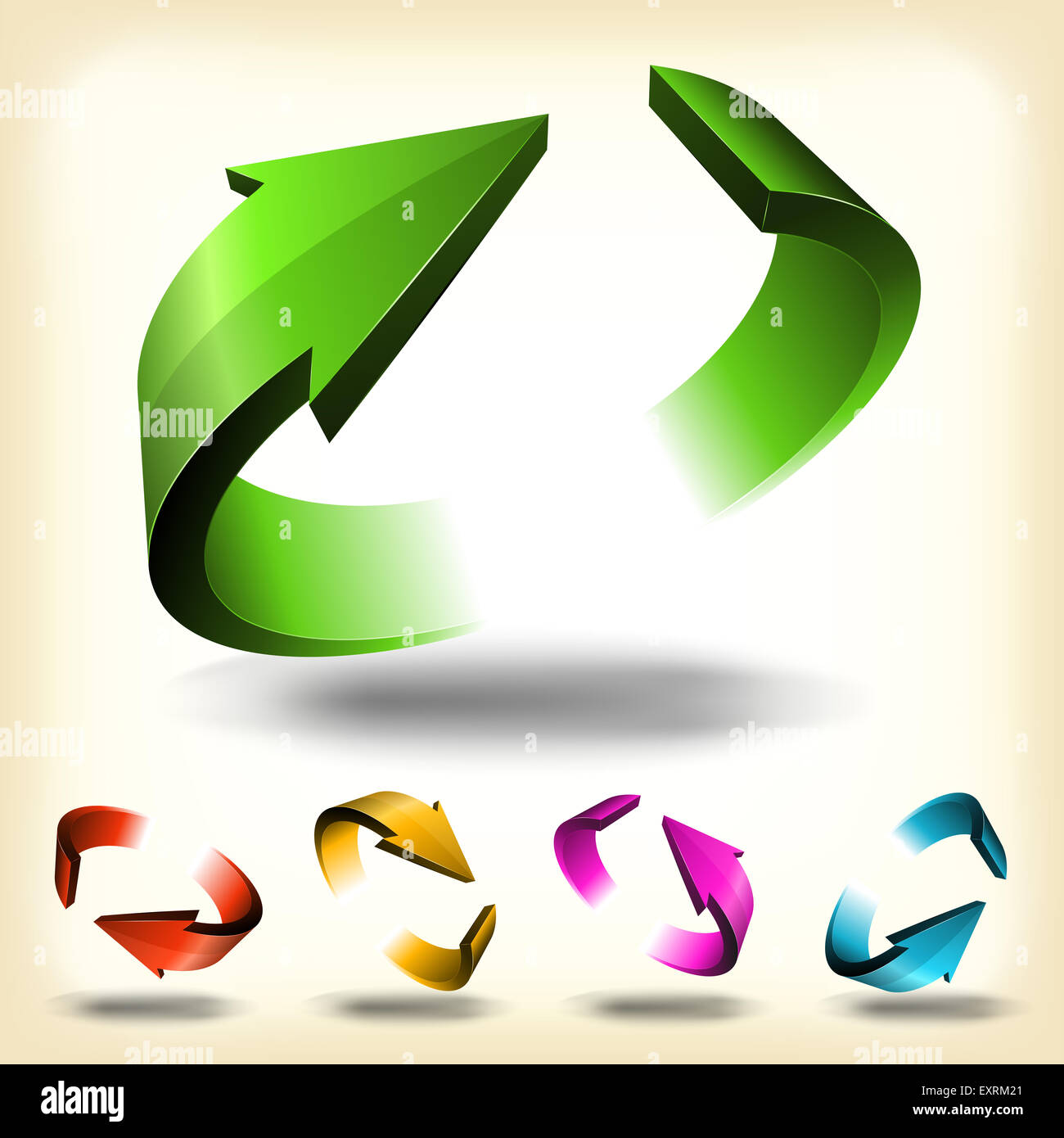 Illustration d'une collection de flèches dynamiques brillant abstract circles, symboles de la liaison, recycler, actualiser ou d'interminables Banque D'Images
