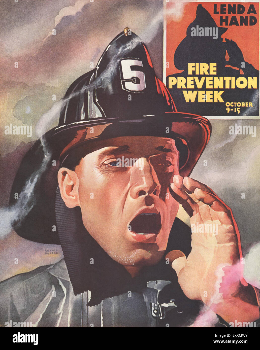 1940 USA l'affiche de la Semaine de prévention des incendies Banque D'Images