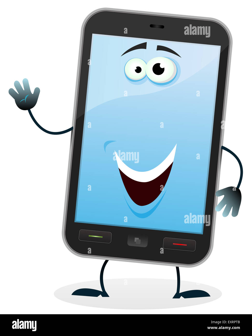 Illustration D Un Dessin Anime Heureux Caractere Telephone Mobile Faisant Signe De Bienvenue Photo Stock Alamy