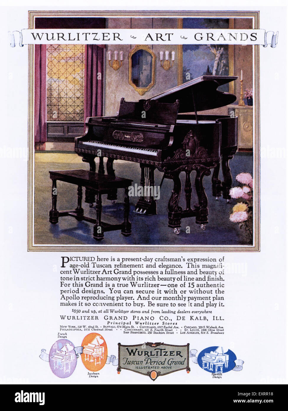 1920 USA Annonce Magazine Wurlitzer Banque D'Images