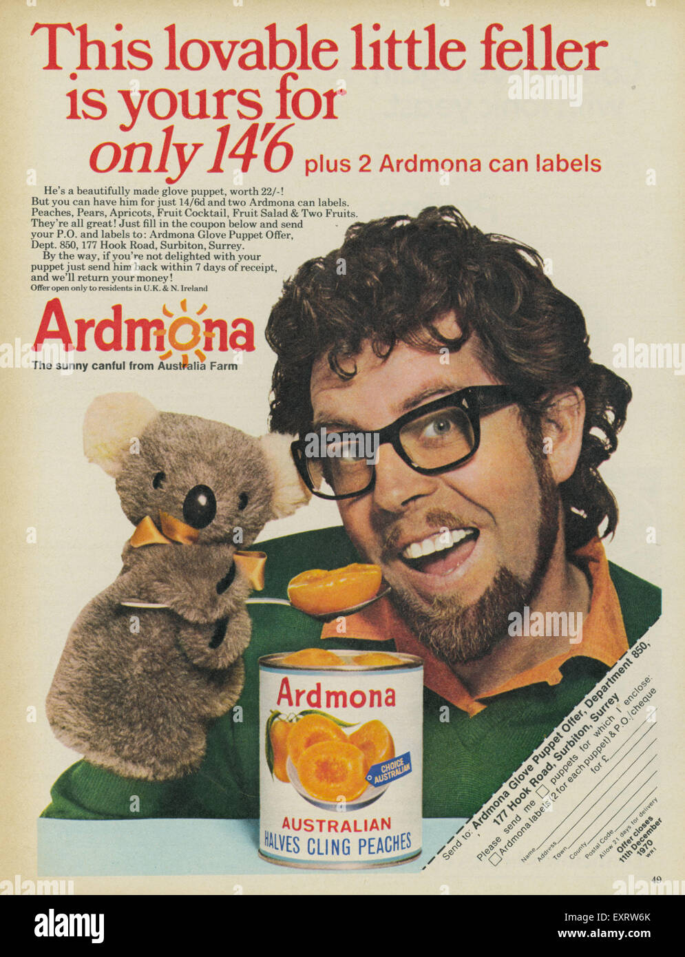 1970 UK Ardmona Annonce magazine Banque D'Images