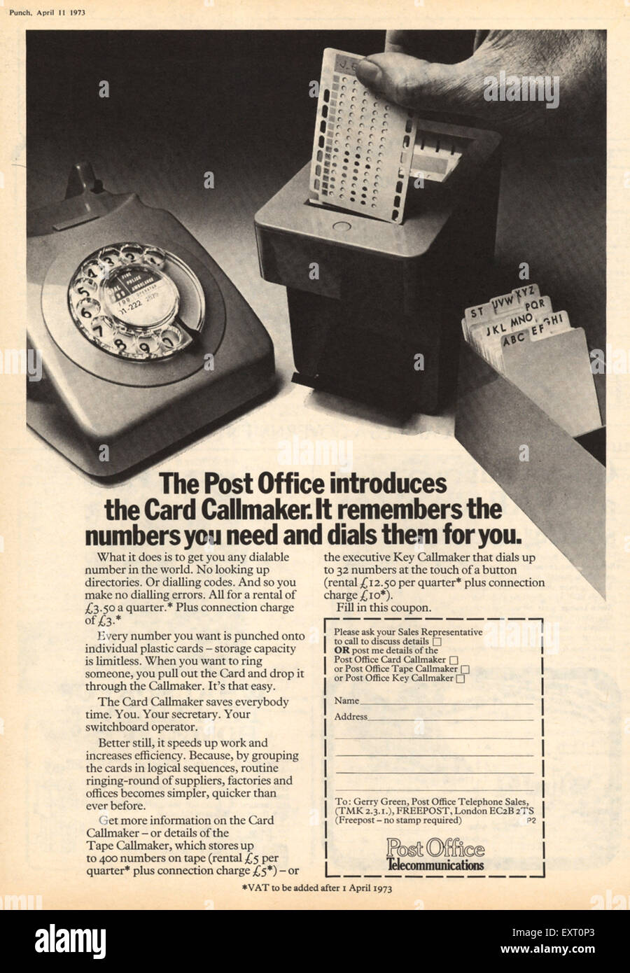Post Office 1970 Publicité Magazine Banque D'Images