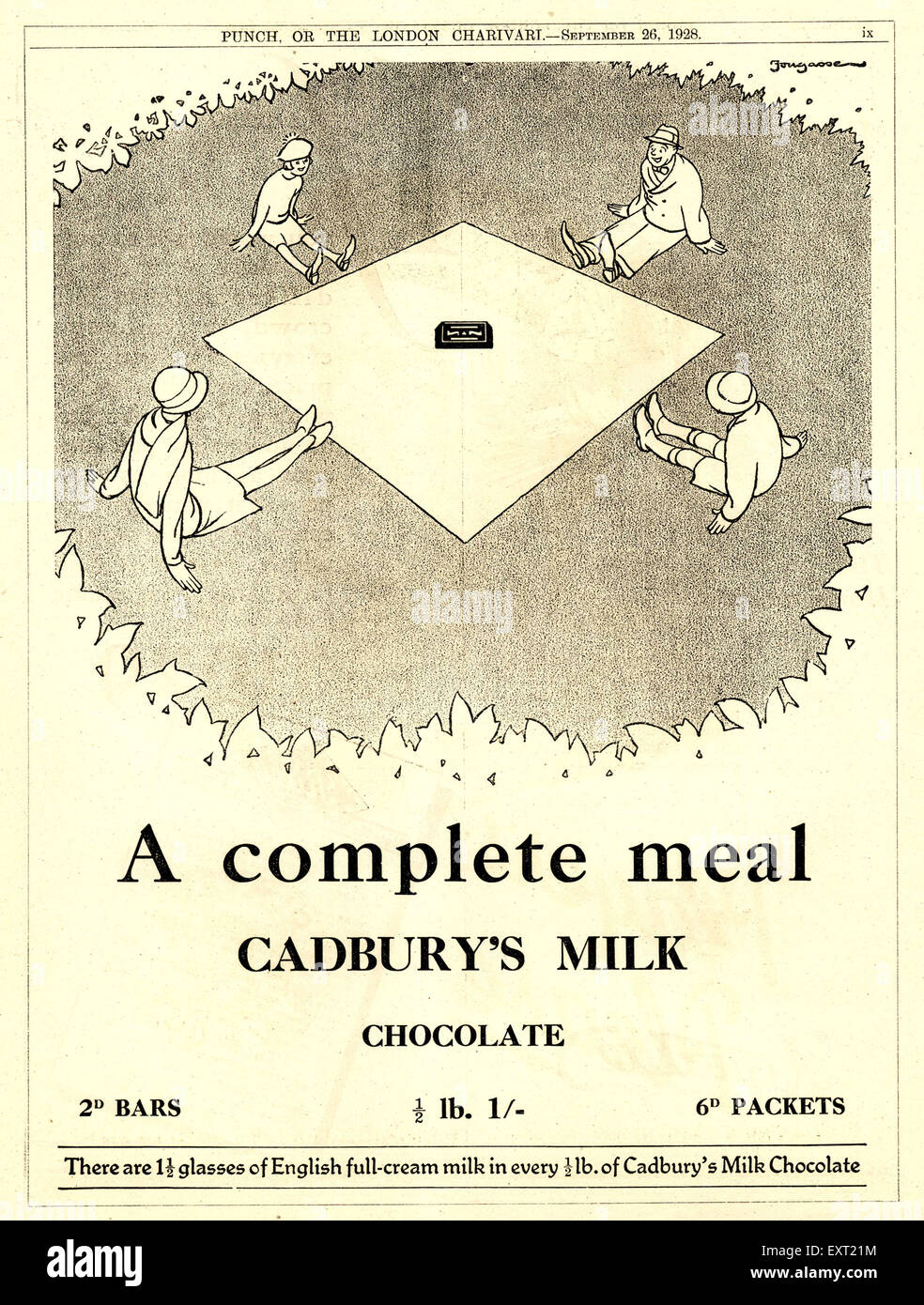 1920 UK Cadbury's Magazine annonce Chocolat au lait Banque D'Images
