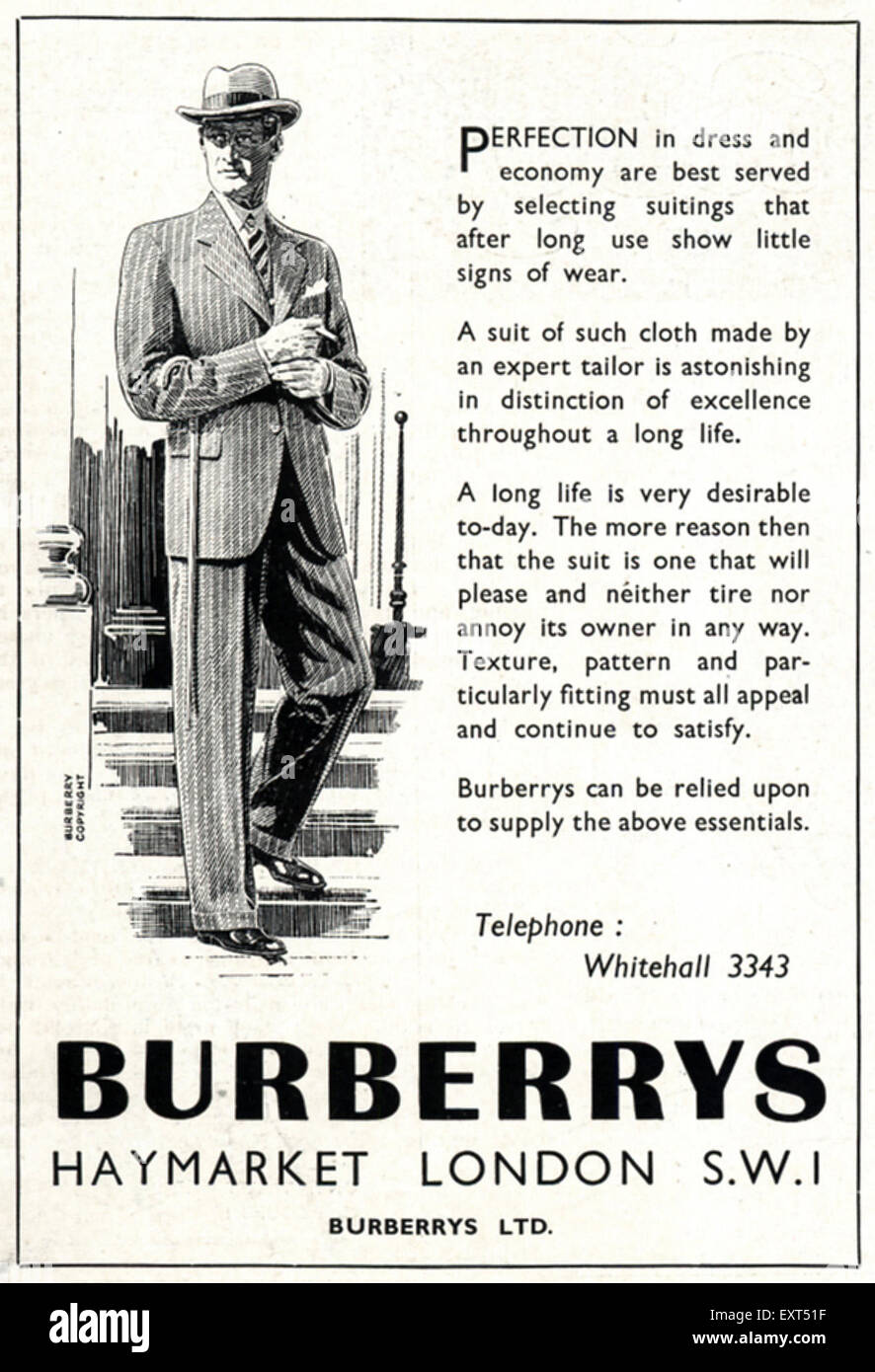 1940 UK Burberrys Annonce magazine Banque D'Images