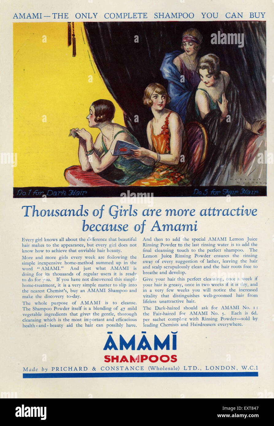 1920 UK Magazine annonce Shampooing Amami Banque D'Images